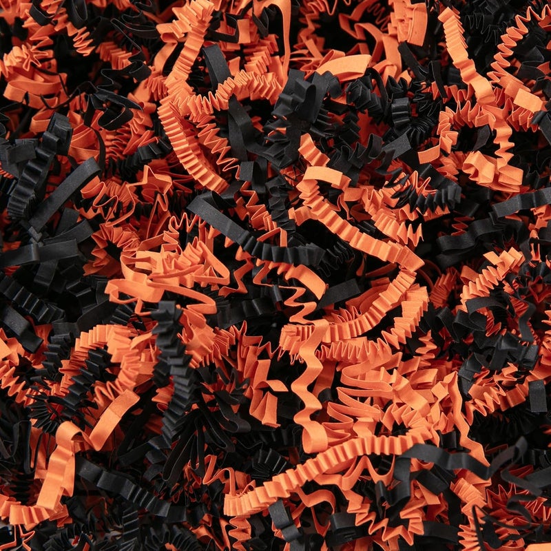 Mefleet 2 LB Halloween Crinkle Cut Paper Shred Filler Black & Orange Crinkle Shredded Paper for Gift Basket - Gift Box Bag Filler - Grass Cushion Stuffing for Halloween Packaging Wrapping - Image 1